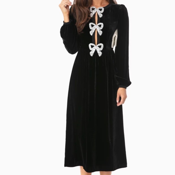SALONI Dresses & Skirts - Saloni Camille bow-embellished velvet midi dress size 4